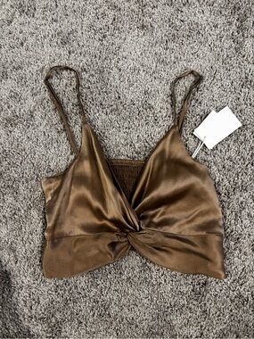 Cami NYC - Kenzie Satin Twist-Front Brown Crop Top - XS